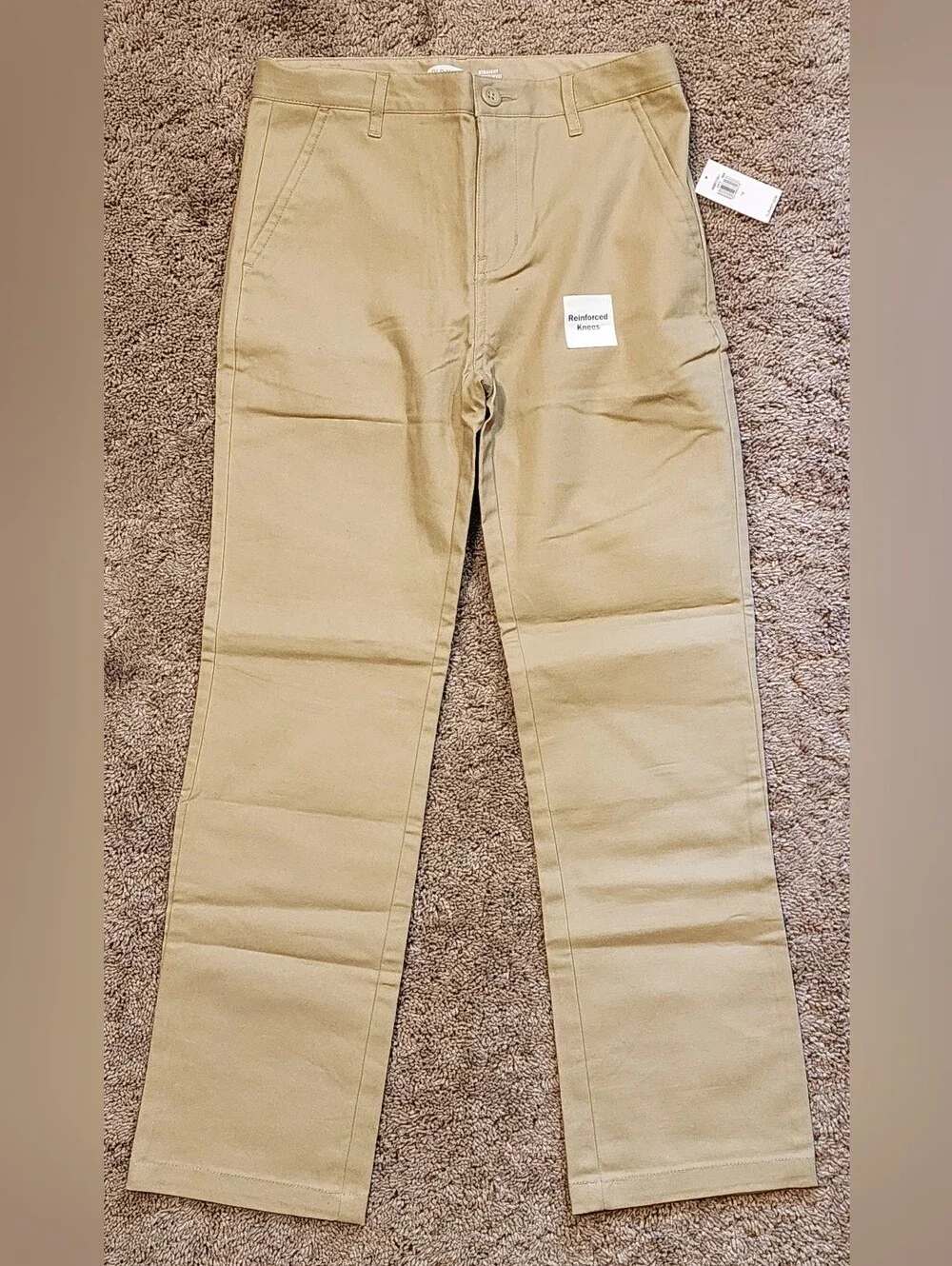 New Old Navy Boys Size 12 Khaki Uniform Pants, Built In Flex Reinforced Knees